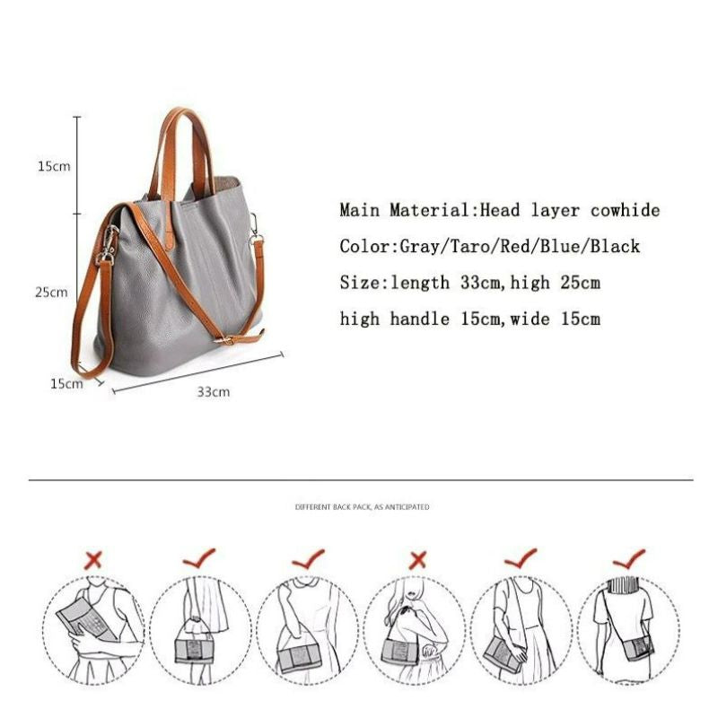 Alana | Genuine Leather Handbags Head Layer Cowhide Litchi Grain Women Handbag